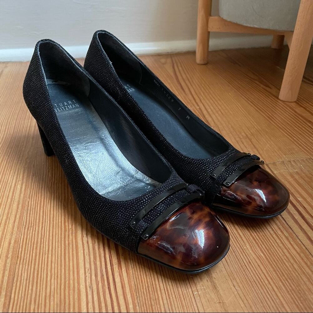Stuart‎ Weitzman black textured tortoise shell tip pump SIZE 7M